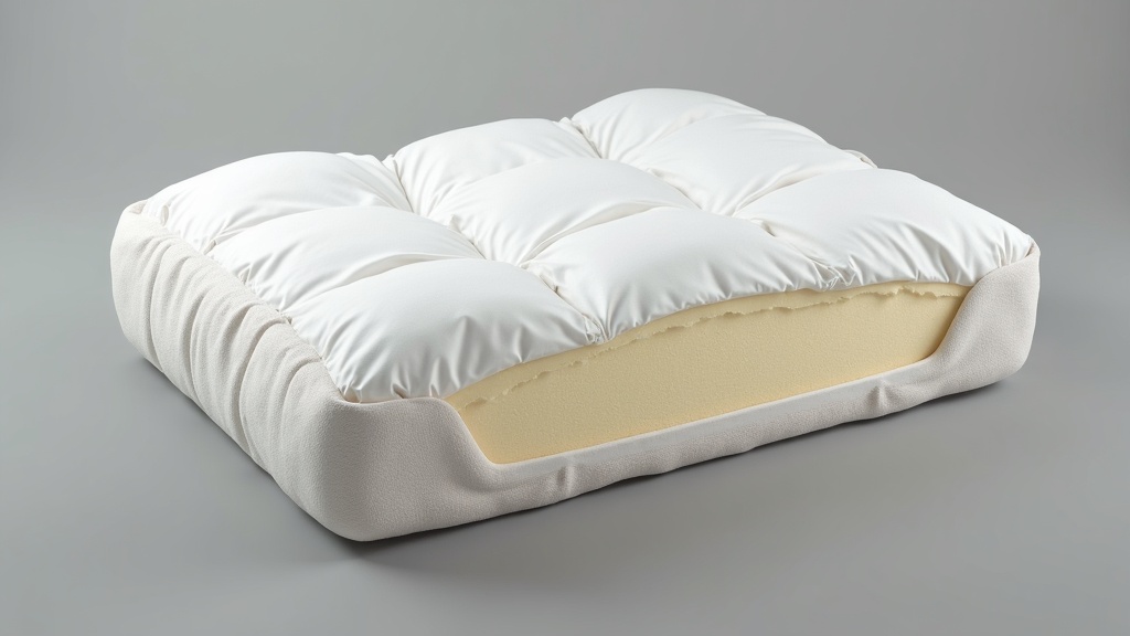 Cross-section of a premium sofa cushion showing high-density foam core and down feather wrap